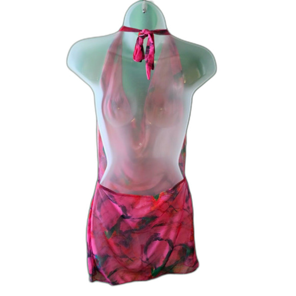 SHENHE Floral Print Halter Plunging Neck Sleeveless Backless Cover Up Dress Sz L - Picture 3 of 8